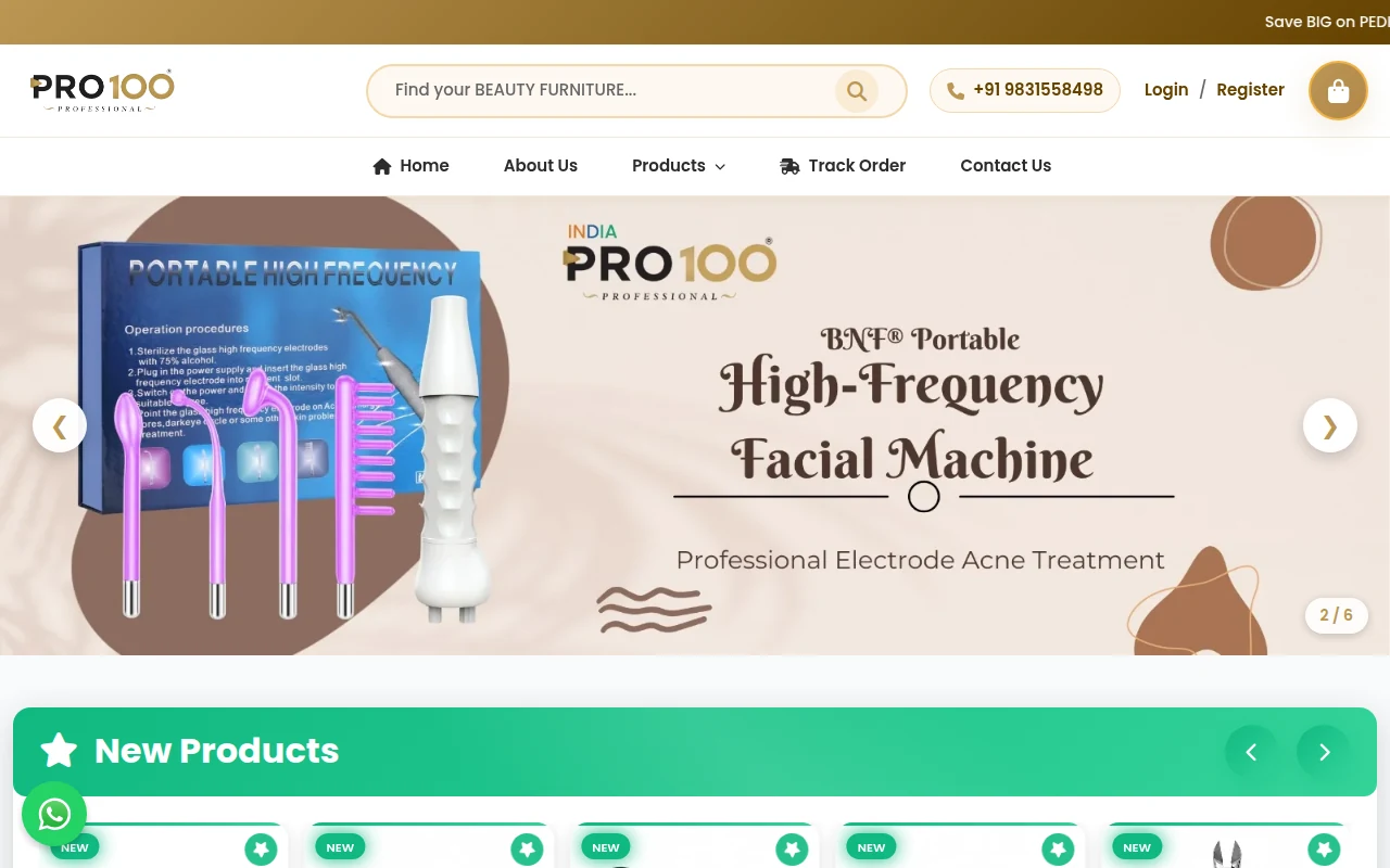 Pro 100 Salon & Spa Equipment Live Website